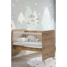 Babywhen BW1061 - Pratik Kademeli Sallanır Anne Yanı Bebek Beşik Ahşap 60x120 Ahşap