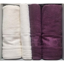 Özdilek 4 Parça Best Hamam Seti, Banyo Havlu Takımı-blossom Mürdüm Krem Mürdüm