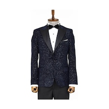 Wessi Işıltılı Çiçek Desenli Lacivert Erkek Smokin Ceket Lacivert
