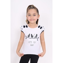 Toontoy Kids Toontoy Kız Çocuk Nakış Detaylı Tişört Beyaz
