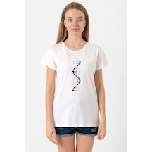 Siyah Beyaz Dna Beyaz Kadın Bisikletyaka Tshirt Beyaz