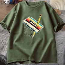 Flood Of Style 80s Kaset Bant Kalem T Shirt Erkek Kadın Retro Vintage Gerileme Müzik Kısa Kollu Grafik T Shi Yeşil