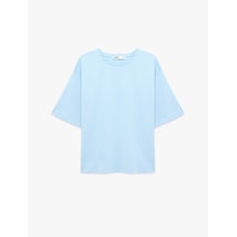 Koton Pamuklu Kısa Kollu Bisiklet Yaka Oversize Basic Tişört Mavi 6sak50364ek