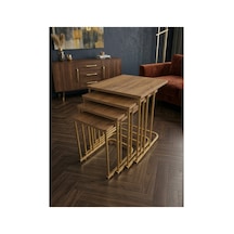 4 Lü Tekerlekli Sehpa Eskitme Gold - Çam Çok Renkli