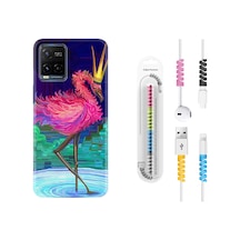 Vivo V21 Kılıf Kablo Koruyuculu Queen Flamingo 1748 Siyah