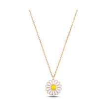 Çekirdekjewelry 925 Ayar Gümüş Rose Kaplama Papatya Kolye Beyaz Mineli Çiçek Model Pembe