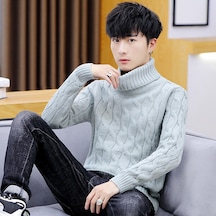 Balıkçı Yaka Bükülmüş Erkek Kazak Gri