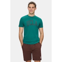 Ucla Culver Koyu Yeşil Bisiklet Yaka Baskılı %100 Pamuk Standard Fit Erkek Tshirt