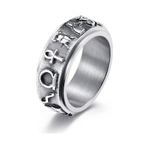 Novahub Gümüş Yeni Paslanmaz Çelik Yüzük Antik Mısır Sembolleri Mektuplar Erkek Yüzük Moda Kadın Yüzük Takı Hediye Çiftin Yüzük Gümüş - 7 Gümüş