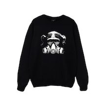 Maymun Baskılı Sweatshirt Siyah