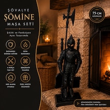 Nesspot Döküm Şövalye Figürlü Şömine Maşa Seti 75 Cm Siyah