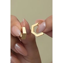 Nereze 925 Ayar Gümüş Gold Kaplama Taşsız Beşgen Küpe