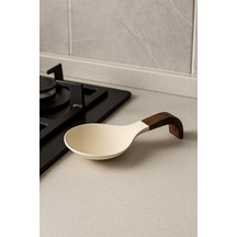 Masif Ahşap Saplı Kaşık Altlığı Modern Kepçe Tutucu, Minimal Mutfak Kaşıklık Standı 25 Cm Ahşap