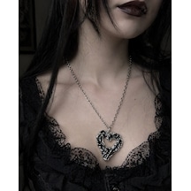 Gotik Kalp Tasarım Siyah Metal Kolye Unisex 60 Cm Zincir Çok renkli