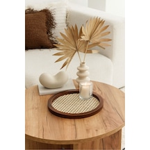 Rattan Hazeran Yuvarlak Tepsi Eskitme %100 Doğal Hazeran