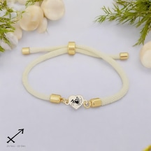 Archin Yay Burçlarına Özel 14 Ayar Altın Plakalı Beyaz Örgülü Kalp Figürlü Hediye Bileklik-478burç Yay