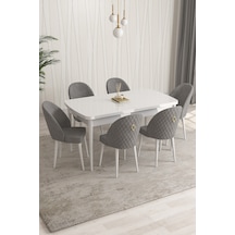 Rovena Modica Beyaz 80x132 Açılabilir Yemek Masası Takımı 6 Adet Sandalye Gri 1590