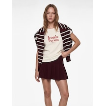 Koton Pamuklu Kısa Kollu Bisiklet Yaka Baskılı Slim Fit Tişört Ekru 6sal10663ık