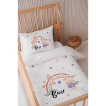 %100 Pamuk Saten Isme Özel Isimli 100x150 Bebek Yatak Nevresim Seti Tavşan 1