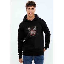 Skull Baskılı Siyah Erkek Örme Kapşonlu Sweatshirt (530977893)