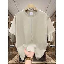 Guılan Erkek Yazlık %100 Pamuk Rahat Spor Tişört - Rüya Mektup Baskılı Kısa Kolluhaki Haki