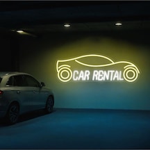 Car Rental Yazılı Ve Şekilli Neon Tabela Sarı