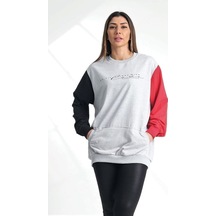 Genel Gri Kolları Garnili Kanguru Cepli Sweatshirt