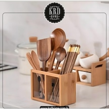 Tezgah Masa Üstü Iki Bölmeli Bambu Kaşıklık Organizer Düzenleyici