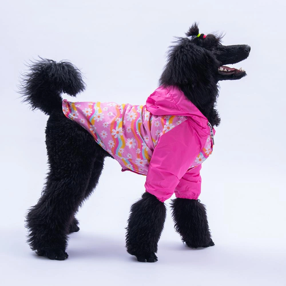 Florence Daisy Pembe Papatya Desenli Büyük Irk Köpek Montu Köpek Yağmurluğu Köpek Kıyafeti Köpek Elbisesi