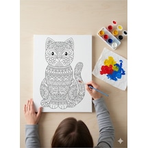 25x35 Resimli Tuval Boyama Seti- Kedi1-6 Renk Akrilik Boya Ve 2 F