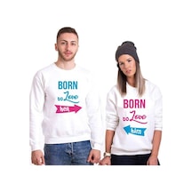Tshirthane Born To Love Sevgili Kombinleri Unisex Sweatshirt Kırık Beyaz
