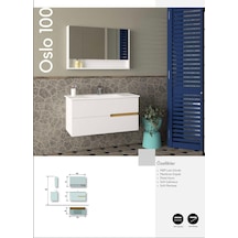 Evros Oslo 100 cm Banyo Dolabı Beyaz - Altın