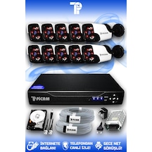 Picam 10 Kameralı Panda 10 Dış Kamera Set 2 TB HDD Full HD Gece Görüşlü Güvenlik Kamerası Sistemi