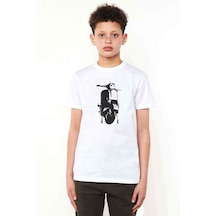 Tshirthane Motosiklet Scotter Motorsiklet Baskılı Unisex Çocuk Beyaz T-Shir