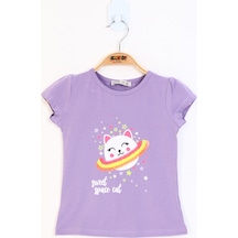 Toontoy Kids Toontoy Kız Çocuk Pul Detaylı Baskılı Tişört Lila