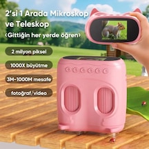 387 Pembe 2'si 1 Arada Dijital Çocuk Mikroskobu & Dürbün - 1000x Büyütme, 1000 Metre Menzil, 2 Mp Full Hd Ekranlı Eğitici Bilim Kiti