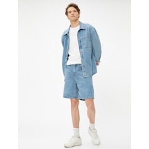 Koton Oversize Kot Şort Düğmeli 5 Cepli Pamuklu Orta İndigo 3sam40386nd 3SAM40386ND740 İndigo