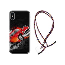 Apple Uyumlu iPhone XS Max Kılıf Rasta Boyun Askılı Fire Car 1606