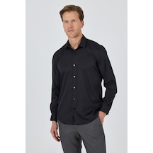 İmza Siyah Sert Yaka Cepsiz Gabardin Uzun Kol Slim Fit Esnek Gömlek 1004250234 Siyah