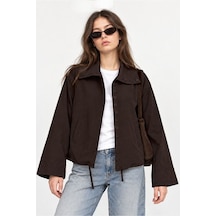 Hiccup Dik Yaka Düğmeli Oversize Trençkot Kahverengi