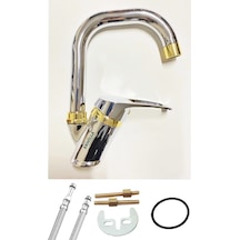 Krom Gold Köşe Borulu L Tipi Borulu Banyo Lavabo Bataryası Musluğu beyaz