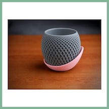 Bşkvirgo 3d Baskı Küre Saksı - Kafes Dokulu İki Parçalı Dekoratif Saksı - Gri-pembe Bsk2026 Standart