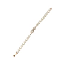 7,5 Mm Zirkon Taşlı Doğal İncili Kadın Bileklik 18 Cm / Rose Gümüş