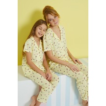 Siyah İnci Örme Düğmeli Pijama Takım 24108020 Çok Renkli