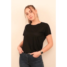 Rich Kadın O Yaka T-shirt %100 Pamuk Tişört SIYAH