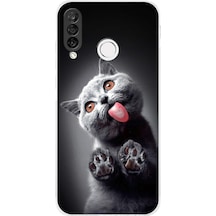 Printify Huawei P30 Lite İle Uyumlu Kedi 2 Kamera Korumalı Şeffaf Kılıf 050c
