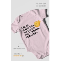 Morivokids Amaa Senden Daha Yazılı Kısa Kollu Bebek Body %100 Pamuk Bebe Pembe