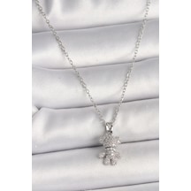 316l Çelik Gümüş Renk Zincir Zirkon Taşlı Ayıcık Figür Kadın Kolye - Tj-bko9811 Gümüş