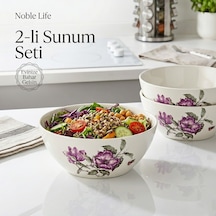 Noble Life Menekşe Desenli Xl 2'li Büyük Kase Seti Beyaz
