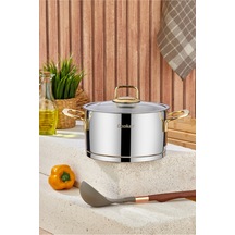 Cooker Bomonti 16 Cm 2 Litre İndüksiyon Uyumlu Paslanmaz Çelik Gold Kulplu Derin Tencere Ckr3467